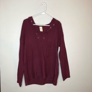 Faded Glory maroon sweater with lace up detail